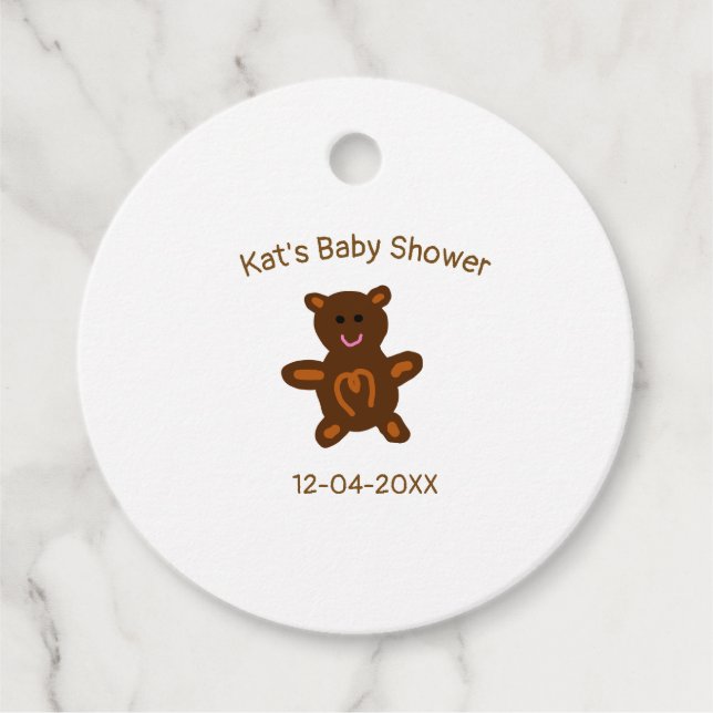 Braun Teddy Bären Babydusche hinzufügen Name Datum Geschenkanhänger (Vorderseite)
