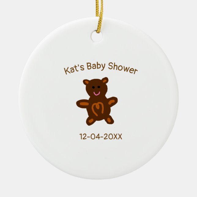 Braun Teddy Bären Babydusche hinzufügen Name Datum Keramik Ornament (Vorne)