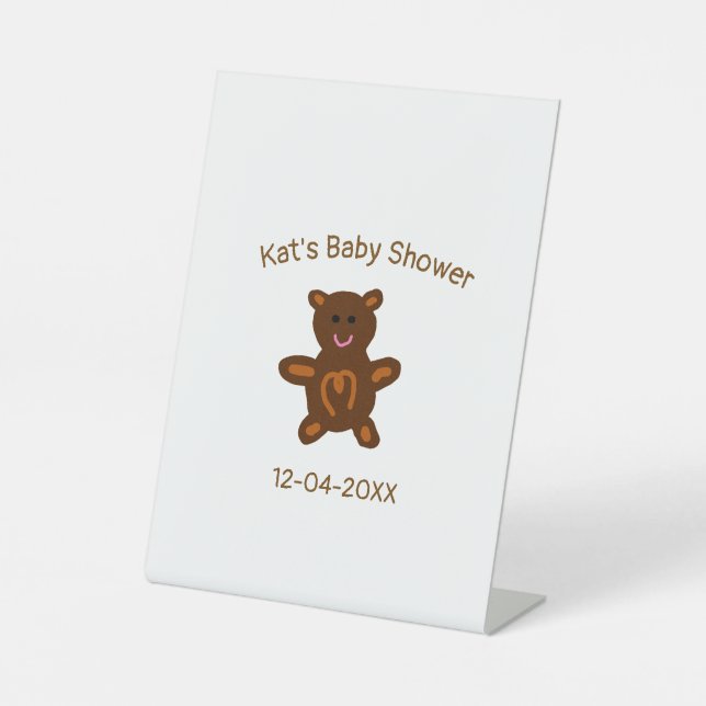 Braun Teddy Bären Babydusche hinzufügen Name Datum Sockelschild (Vorderseite)