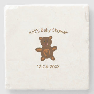 Braun Teddy Bären Babydusche hinzufügen Name Datum Steinuntersetzer