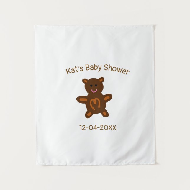 Braun Teddy Bären Babydusche hinzufügen Name Datum Wandteppich (Vorderseite)