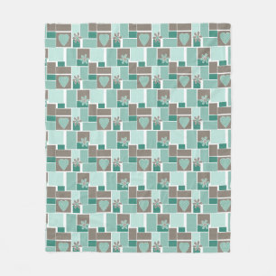 Braun Türkis Patchwork aus quadratischen Flicken  Fleecedecke