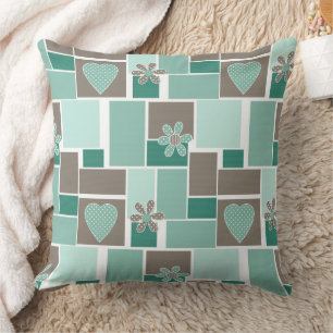 Braun Türkis Patchwork aus quadratischen Flicken Kissen