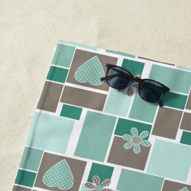 Braun Türkis Patchwork aus quadratischen Flicken  Strandtuch (Beispiel)
