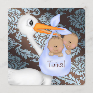 Braun und Baby Blue Damask Zweiwindusche Einladung