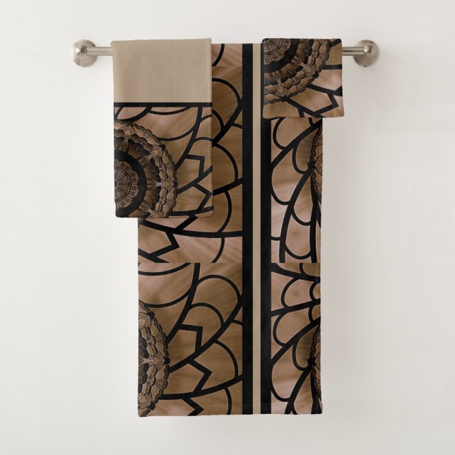 Braun und Beige Abstrakte Blume Badetuch Set (Insitu)
