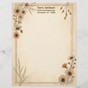 Braun und Beige Blumen und Gras Briefpapier