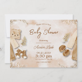 Braun und beige Wasserfarbe illustrativer Baby Sho Einladung