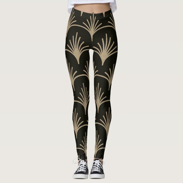 Braun und Biege Art Deco Design Leggings (Vorderseite)