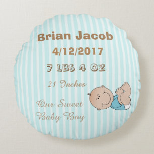 Braun und blau Personalisiert Baby Boy Pillow Rundes Kissen