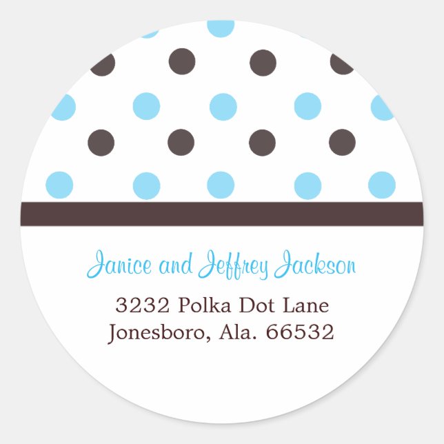 Braun und Blau: Polka Dot Address Sticker (Vorderseite)