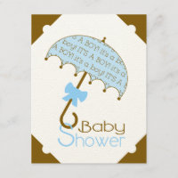 Braun und Blauer Umbrella-Babydusche Einladung