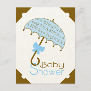 Braun und Blauer Umbrella-Babydusche Einladung