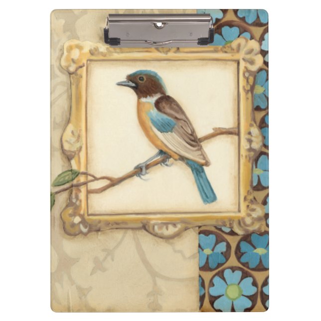 Braun und Blauer Vogel auf einer Zweigstelle nach  Klemmbrett (Vorderseite)