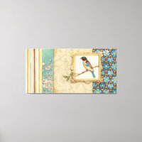 Braun und Blauer Vogel auf einer Zweigstelle nach 