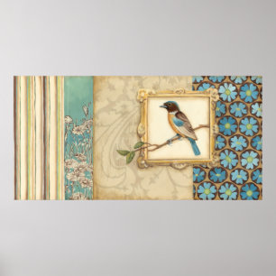 Braun und Blauer Vogel auf einer Zweigstelle nach  Poster