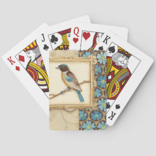 Braun und Blauer Vogel auf einer Zweigstelle nach  Spielkarten