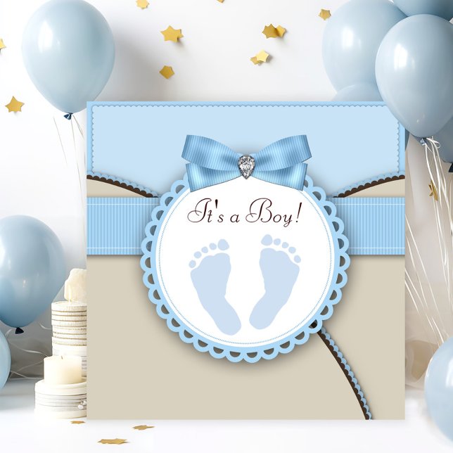 Braun und Blue Footprint Baby Dusche Einladung (Von Creator hochgeladen)
