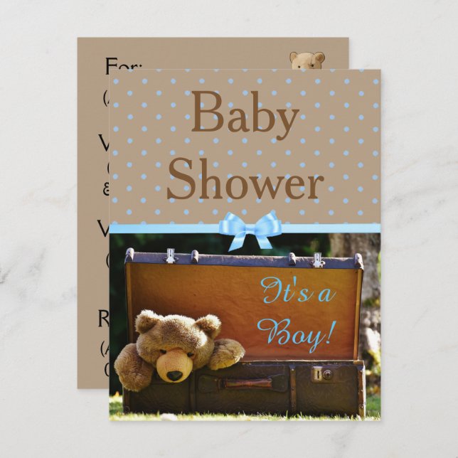 Braun und Blue Teddy Bear Baby Dusche Einladung (Vorne/Hinten)