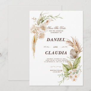 Braun-und Creme-Blume-Hochzeit Einladung