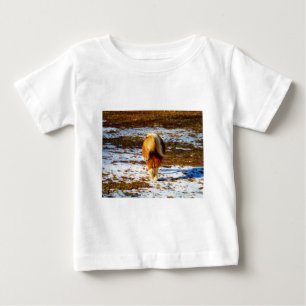 Braun und cremefarbenes Miniaturpferd im Schnee. Baby T-shirt