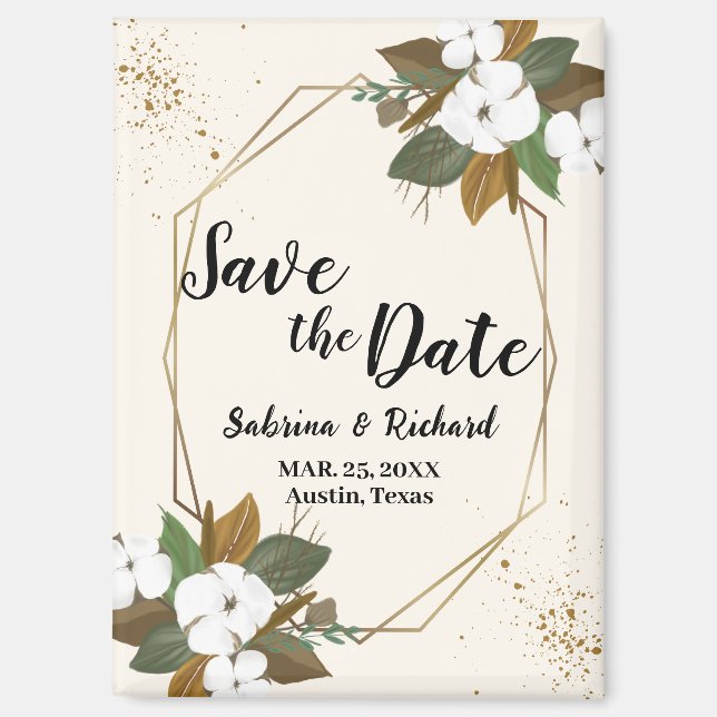 Braun- und Cremflorehohe retten das Datum Magnet (Vorderseite)