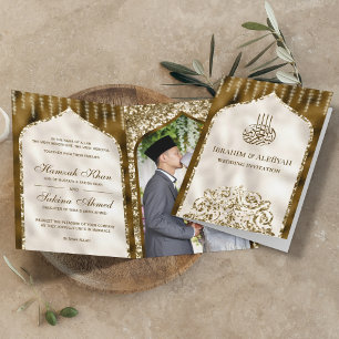 Braun und Elfenbein Vintage Gold Islamischer Bogen Einladung
