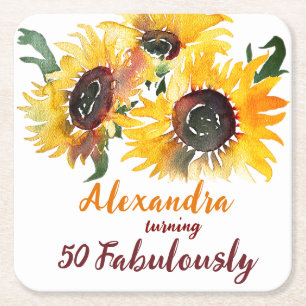 Braun und fett Sonnenblumen Wasserfarbe Fabulous 5 Rechteckiger Pappuntersetzer