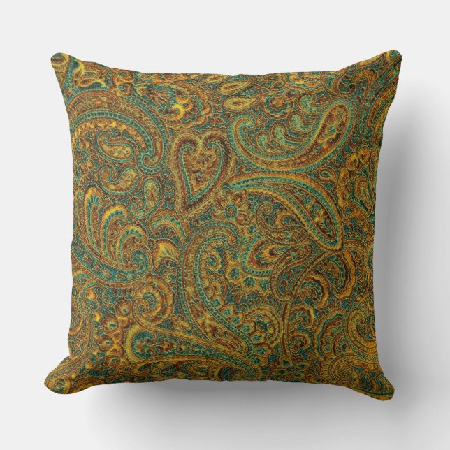 Braun und Gelb Vintag Paisley Pattern Kissen (Vorderseite)