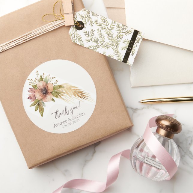 Braun und Gold Floral Wedding Vielen Dank Runder Aufkleber (Schenken)