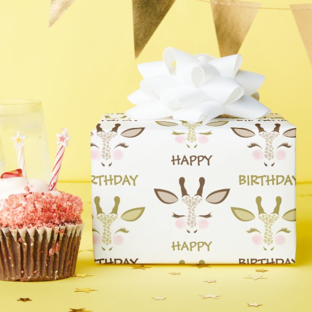 Braun und Gold Giraffe Faces Geburtstag Geschenkpapier (Geburtstagsparty)