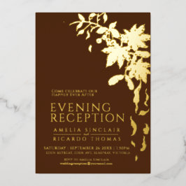 Braun und goldfarbene Herbstlaube Hochzeitsempfang Folieneinladung