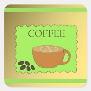 Braun und Grün Kaffee Schild Quadratischer Aufkleber