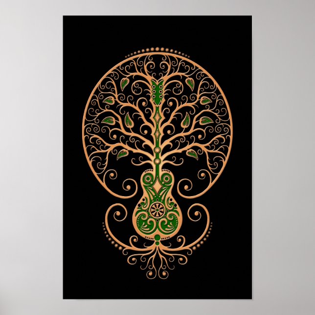 Braun und grüner Gitarrenbaum des Lebens auf schwa Poster (Vorne)