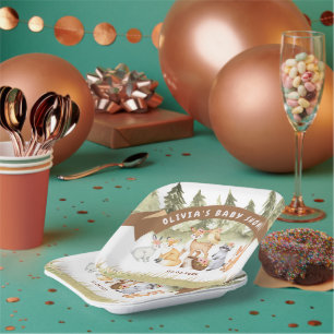 Braun- und Grünholztiere Kinderdusche Pappteller