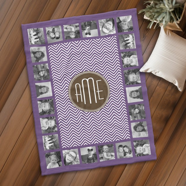 Braun und Lila Zickzack Muster, kundenspezifisches Fleecedecke (Personalized fleece blanket with photos and monogram - Makes a great Gift)