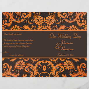 Braun und Orange Damask Hochzeitsprogramm