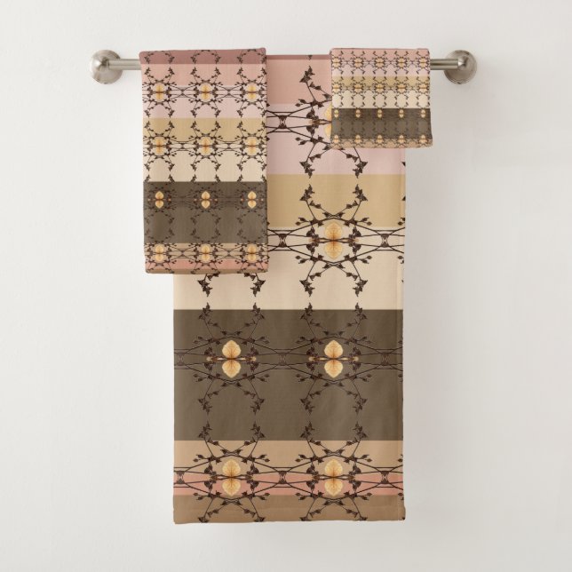 Braun und Pfirsich gestreift Badhandtuch Set (Insitu)