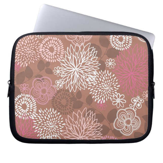 Braun- und rosa Blumenmuster Laptopschutzhülle (Vorderseite)