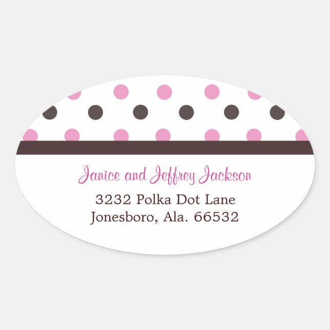Braun und Rosa: Polka Dot Address Sticker (Vorderseite)