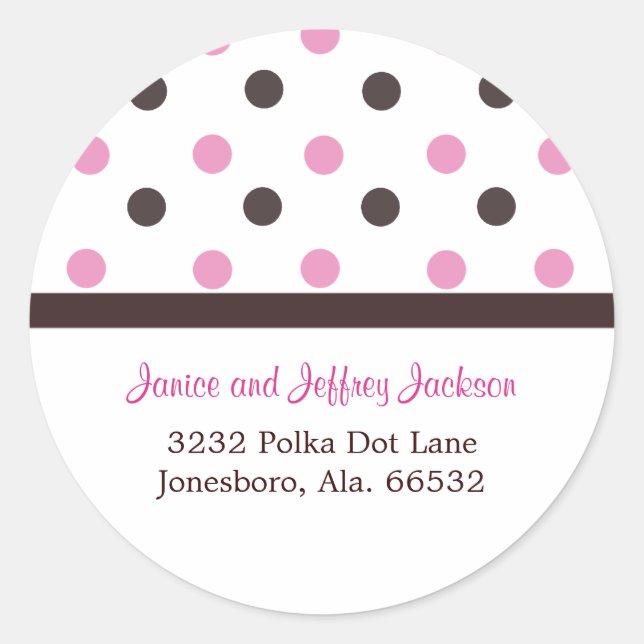 Braun und Rosa: Polka Dot Address Sticker (Vorderseite)