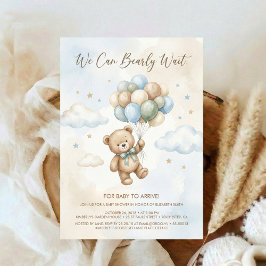 Braun und Salbei Luftballon-Teddybär-Baby-Party Einladung