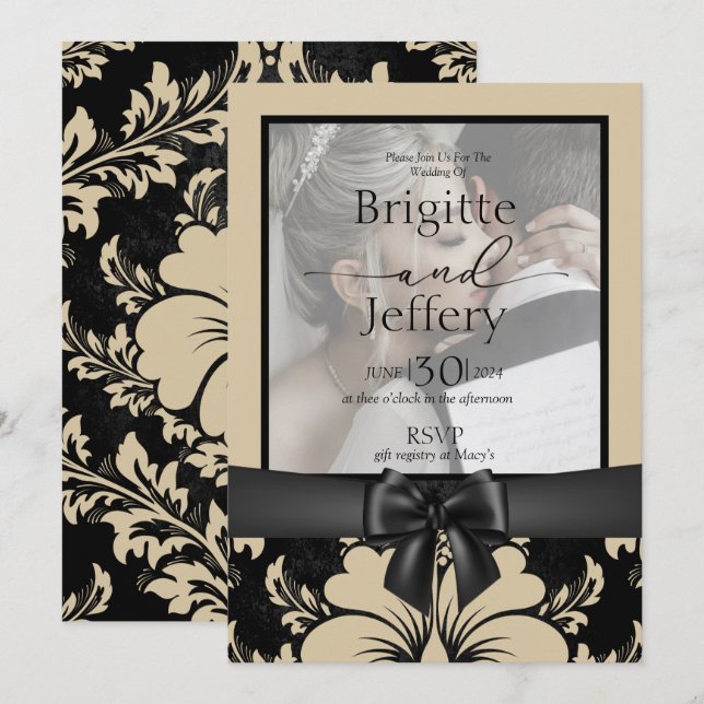 Braun- und Schwarz-Foto für Hochzeiten Einladung (Vorne/Hinten)