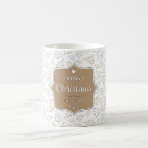 Braun und Silber Elegantes Weihnachtsbaummuster Tasse