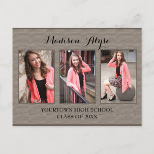 Braun und Tan Drei Foto Abschluss Postkarte