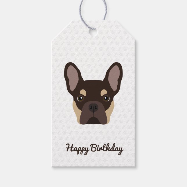 Braun und Tan French Bulldog zum Geburtstag Geschenkanhänger (Vorderseite)