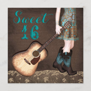 Braun- und Teal Blau Cowgirl Sweet Sixteen Party Einladung