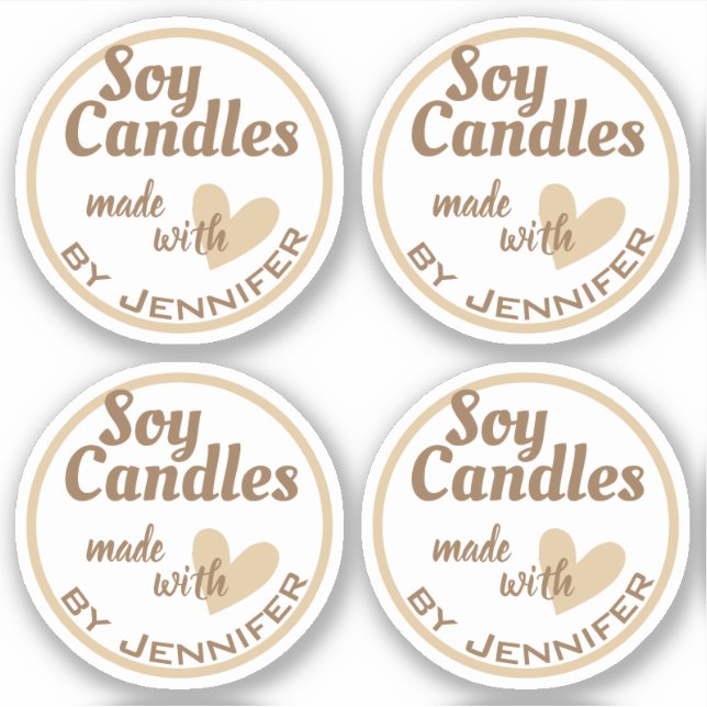 Braun und Weiß aus Liebe Herz Beige Kerzen Aufkleber (Vorderseite)