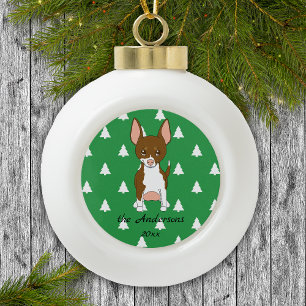 Braun und Weiß Chihuahua Weiße Weihnachtsbaumen Keramik Kugel-Ornament