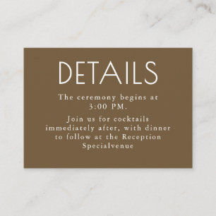 Braun und weiß Moderne Minimalistische Hochzeitdet Begleitkarte